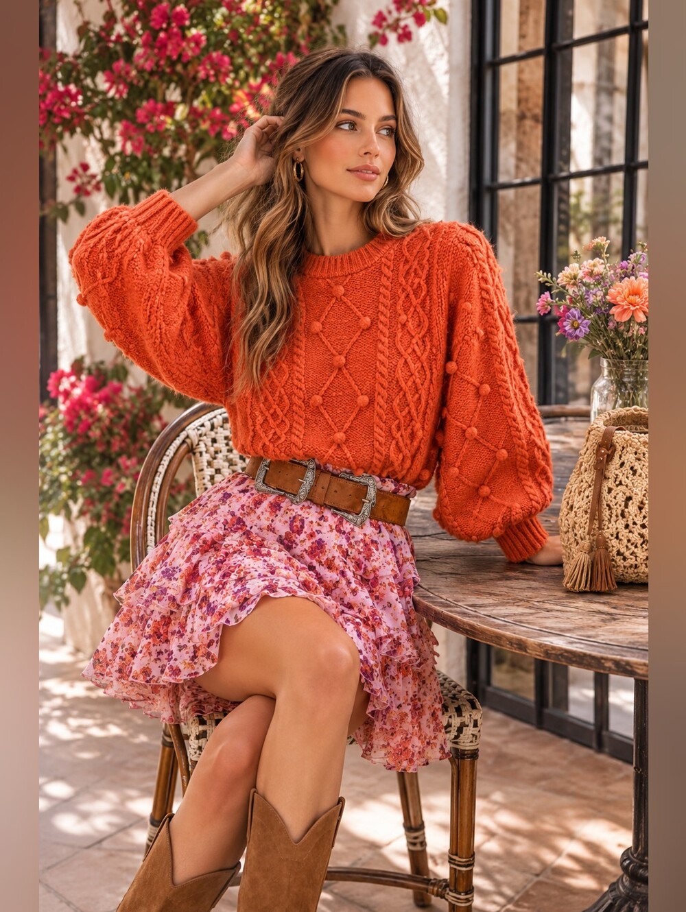 For Love & Lemons Women’s Florentina Sweater Ginger Orange KFA20S403 Size XS